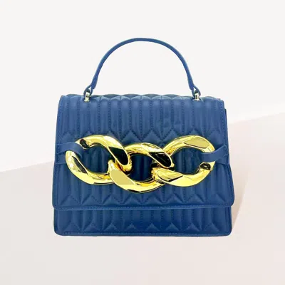 Fashnzfab Chunky Metal Trim Accented Faux Leather Top Handle Crossbody Bag In Blue