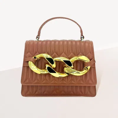 Fashnzfab Chunky Metal Trim Accented Faux Leather Top Handle Crossbody Bag In Brown