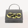 Fashnzfab Chunky Metal Trim Accented Faux Leather Top Handle Crossbody Bag In Gray