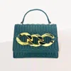 Fashnzfab Chunky Metal Trim Accented Faux Leather Top Handle Crossbody Bag In Green