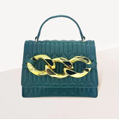 Fashnzfab Chunky Metal Trim Accented Faux Leather Top Handle Crossbody Bag In Green