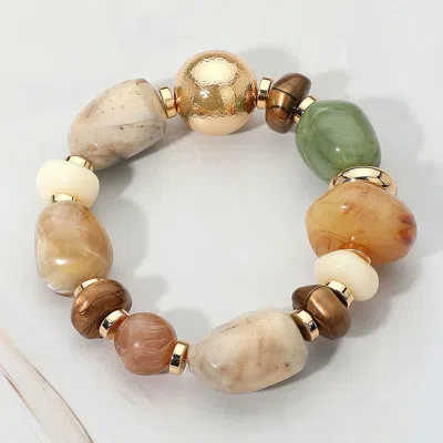 Fashnzfab Chunky Mixed Pebble Beaded Stretch Bracelet In Animal Print