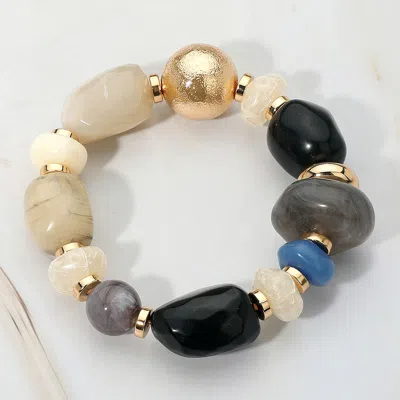 Fashnzfab Chunky Mixed Pebble Beaded Stretch Bracelet In Black