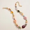 Fashnzfab Chunky Mixed Resin Pebble Beaded Necklace In Gold