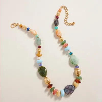 Fashnzfab Chunky Mixed Resin Pebble Beaded Necklace In Green