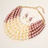 Fashnzfab Chunky Multi Strand Pearl Bib Necklace In Multi
