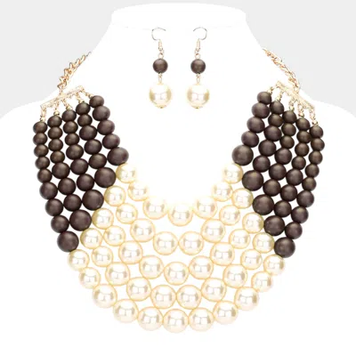 Fashnzfab Chunky Multi Strand Pearl Bib Necklace In Gold