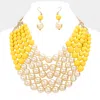 Fashnzfab Chunky Multi Strand Pearl Bib Necklace In Gold