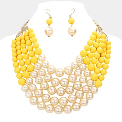 Fashnzfab Chunky Multi Strand Pearl Bib Necklace In Gold