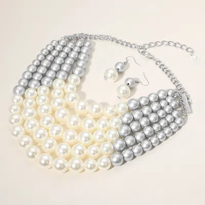 Fashnzfab Chunky Multi Strand Pearl Bib Necklace In Gray