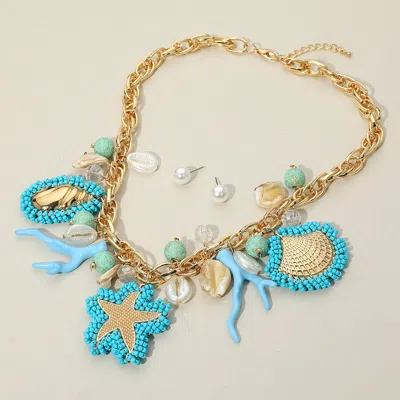 Fashnzfab Chunky Ocean Inspired Statement Necklace In Gold