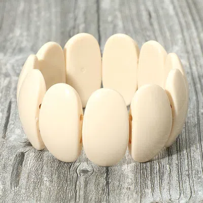 Fashnzfab Chunky Oval Resin Panel Beaded Stretch Bracelet 1.5" H In Neutral
