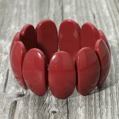 Fashnzfab Chunky Oval Resin Panel Beaded Stretch Bracelet 1.5" H In Pink