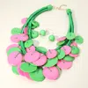 Fashnzfab Chunky Oversized Acrylic Disc Beaded Thread Statement Necklace - Pink & Green In Multi