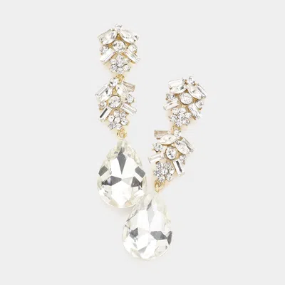 Fashnzfab Chunky Pear Crystal Floral Evening Drop Earrings In Gold