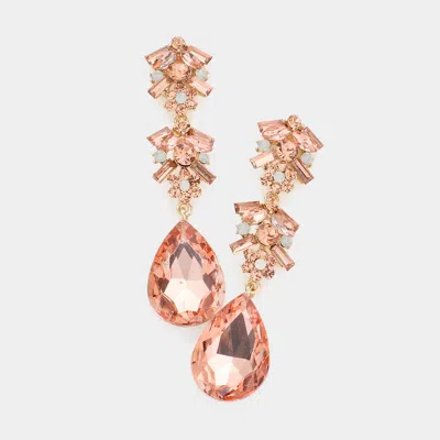 Fashnzfab Chunky Pear Crystal Floral Evening Drop Earrings In Pink