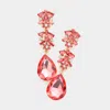Fashnzfab Chunky Pear Crystal Floral Evening Drop Earrings In Pink