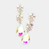 Fashnzfab Chunky Pear Crystal Floral Evening Drop Earrings In Silver