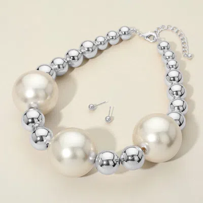 Fashnzfab Chunky Pearl Accent Metal Ball Beaded Statement Necklace In Multi