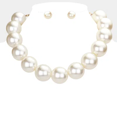 Fashnzfab Chunky Pearl Ball Necklace - Cream, Gold In White