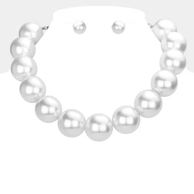 Fashnzfab Chunky Pearl Ball Necklace - Rhodium, White In Silver