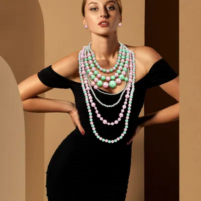Fashnzfab Chunky Pearl Beaded Multi Layered Statement Necklace