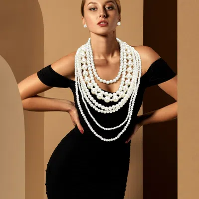 Fashnzfab Chunky Pearl Beaded Multi Layered Statement Necklace