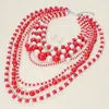 Fashnzfab Chunky Pearl Beaded Multi Layered Statement Necklace In Red