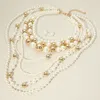 Fashnzfab Chunky Pearl Beaded Multi Layered Statement Necklace In White