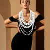 Fashnzfab Chunky Pearl Beaded Multi Layered Statement Necklace In White