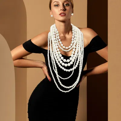 Fashnzfab Chunky Pearl Beaded Multi Layered Statement Necklace In White