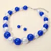 Fashnzfab Chunky Pearl Beaded Necklace In Blue