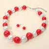 Fashnzfab Chunky Pearl Beaded Necklace In Red