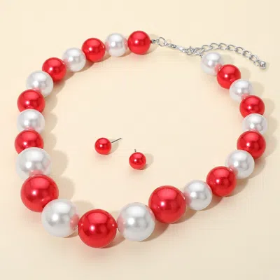 Fashnzfab Chunky Pearl Beaded Necklace In Red