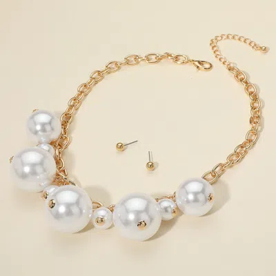Fashnzfab Chunky Pearl Charm Station Statement Necklace In Gold