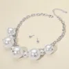 Fashnzfab Chunky Pearl Charm Station Statement Necklace In White