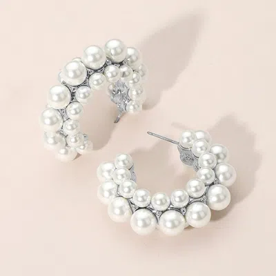 Fashnzfab Chunky Pearl Cluster Hoop Earrings In White