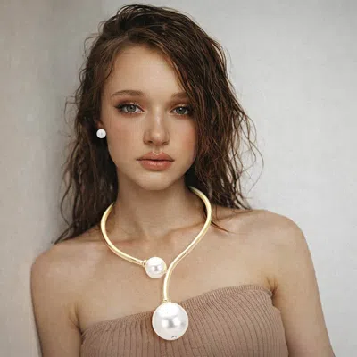 Fashnzfab Chunky Pearl Collar Choker Necklace In White