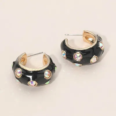Fashnzfab Chunky Pearl Embellished Enamel Hoop Earrings In Black