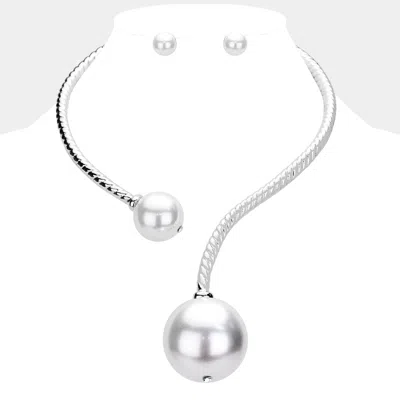Fashnzfab Chunky Pearl Textured Metal Collar Choker Necklace In Metallic