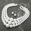 Fashnzfab Chunky Pearl Triple Layered Strand Necklace - Silver, White In Multi