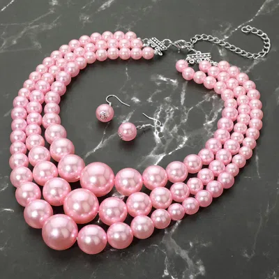 Fashnzfab Chunky Pearl Triple Layered Strand Necklace In Red