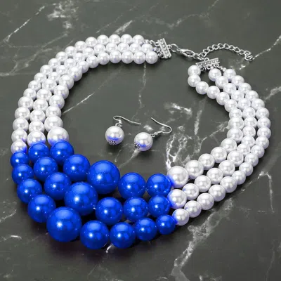 Fashnzfab Chunky Pearl Triple Layered Strand Necklace In Blue