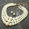 Fashnzfab Chunky Pearl Triple Layered Strand Necklace In Gold