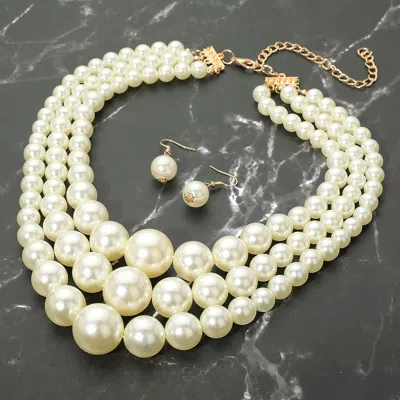 Fashnzfab Chunky Pearl Triple Layered Strand Necklace In Gold