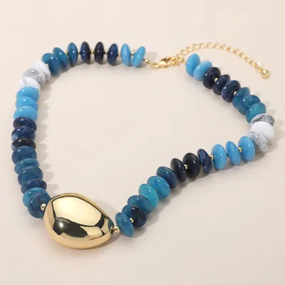 Fashnzfab Chunky Pebble Resin Beaded Statement Necklace In Blue