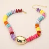 Fashnzfab Chunky Pebble Resin Beaded Statement Necklace In Multi