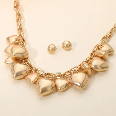 Fashnzfab Chunky Puffy Brushed Metal Heart Charm Embellished Necklace In Silver