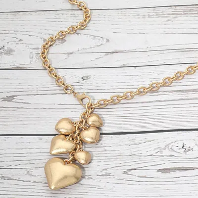 Fashnzfab Chunky Puffy Heart Cluster Drop Chain Long Necklace In Silver