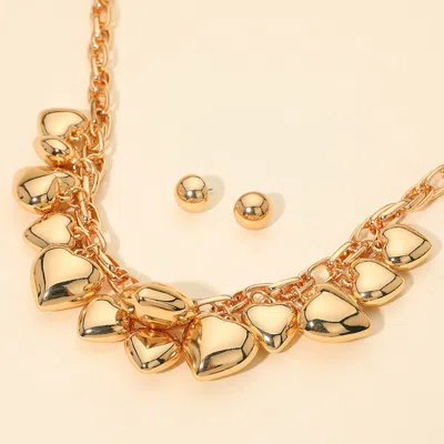 Fashnzfab Chunky Puffy Metal Heart Charm Embellished Necklace In Gold